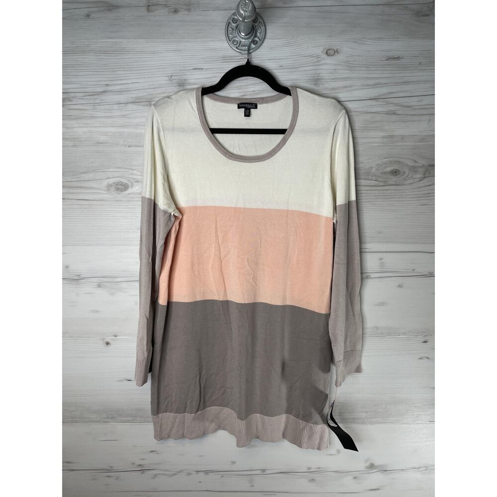 Conrad C Sweater Womens XL Pastel Colorblock Tunic Long‎ Sleeve Rayon Nylon Knit
